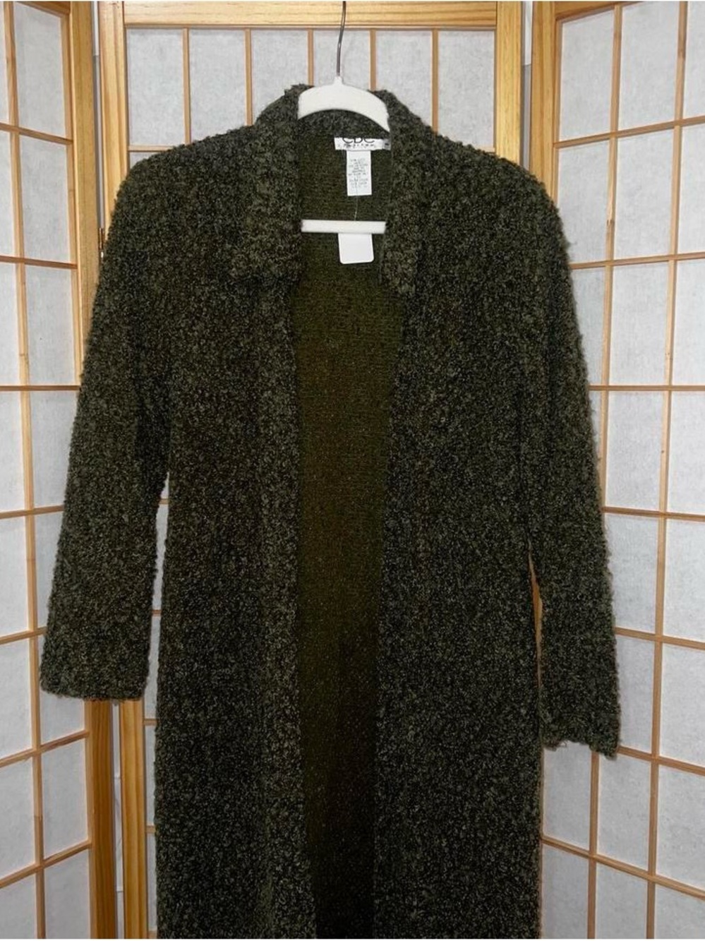 Cozy Olive Green Long Open-Front Women's Sweater Coat